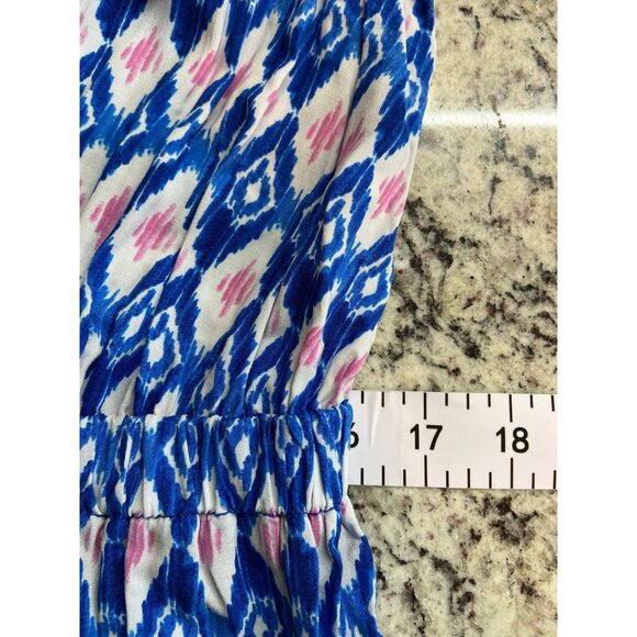 Beach Lunch Lounge Maxi Dress Keyhole XL Back Blue Sleeveless Boho Cottagecore - Picture 7 of 8